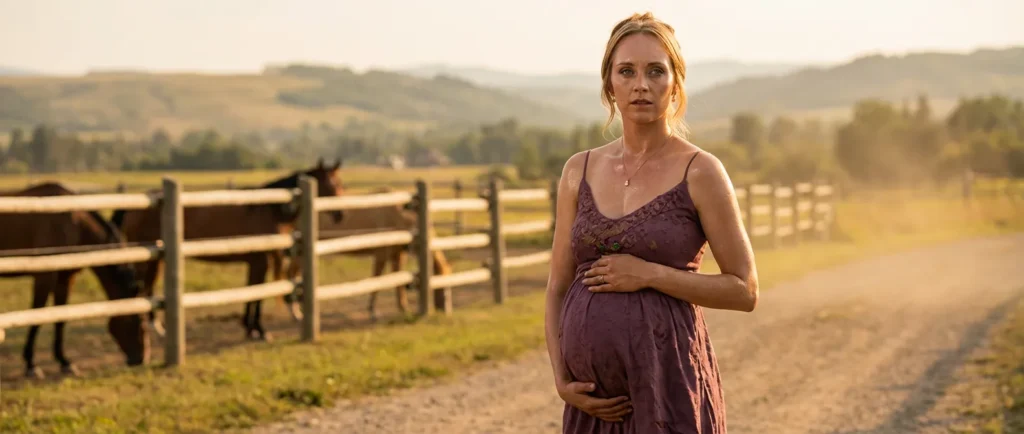 Amber Marshall filming Heartland scenes while portraying Amy Fleming pregnant