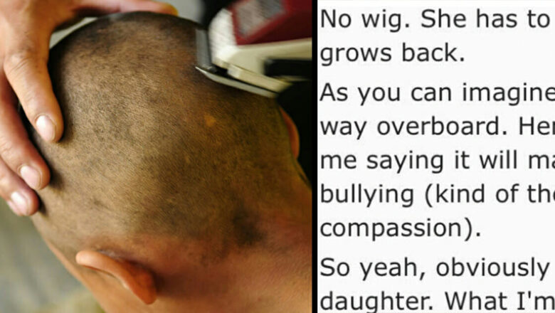 Dad shaves daughter’s head after bullying a classmate with cancer