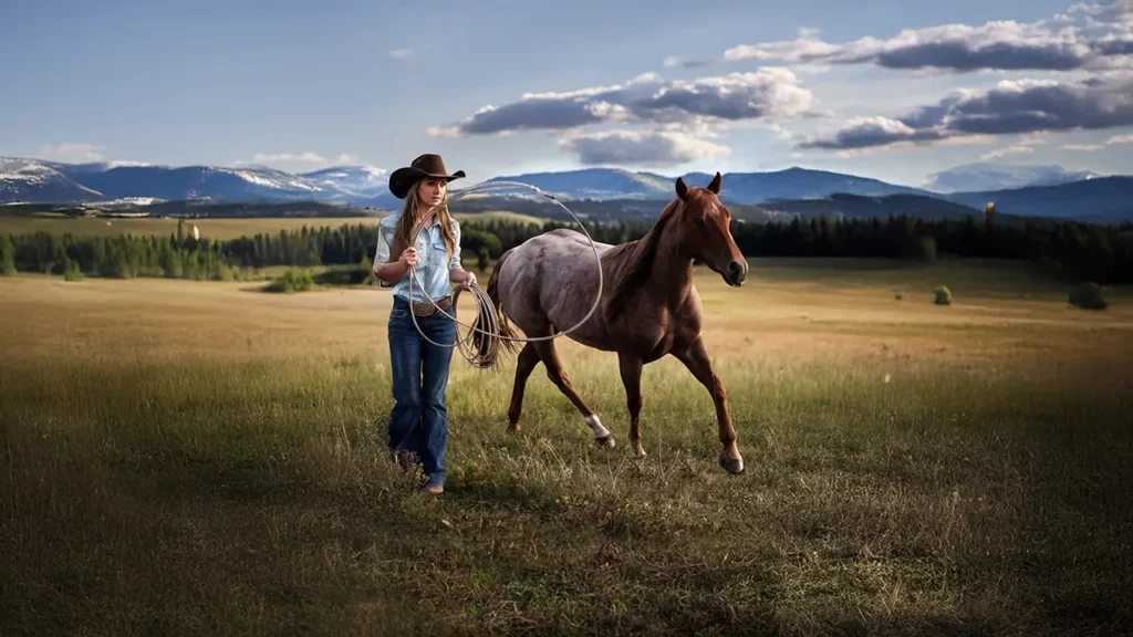 Heartland Amy Fleming with a horse in open field