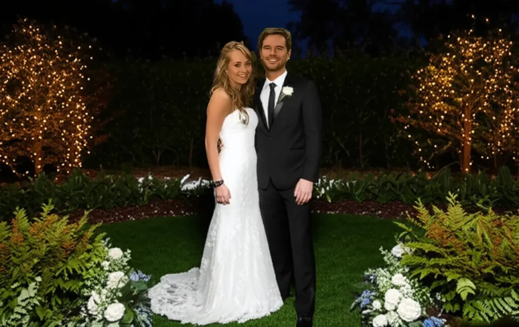 Amy and Ty from Heartland during their wedding ceremony in a golden outdoor setting