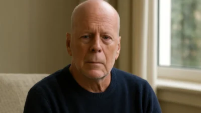 Bruce Willis sitting indoors with a pensive expression near a softly lit window