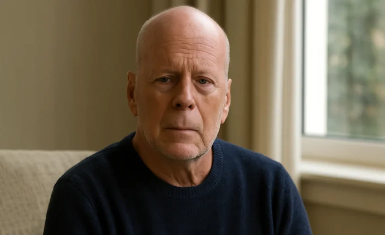 Bruce Willis sitting indoors with a pensive expression near a softly lit window