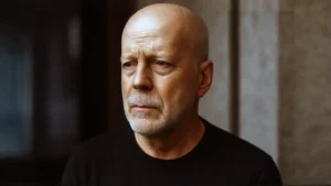 Close-up portrait of Bruce Willis looking serious, reflecting on his final years in film
