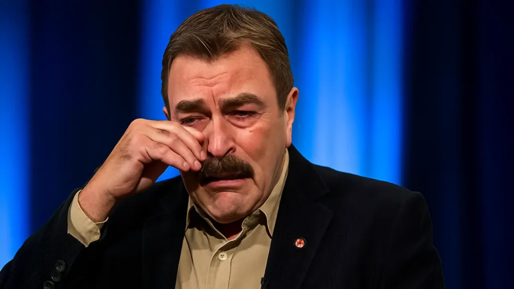 Tom Selleck wiping away tears in a rare emotional moment