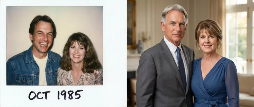Mark Harmon and wife Pam Dawber smiling together - the couple has been married since 1987.
