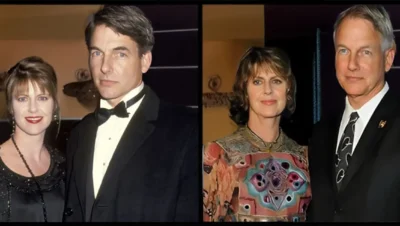 Split image of Mark Harmon and Pam Dawber, young and older, showing their decades-long marriage.