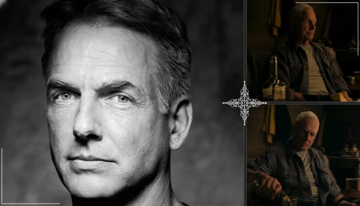 Mark Harmon standing in cool daylight tones, looking directly at the camera in a dark jacket and navy shirt