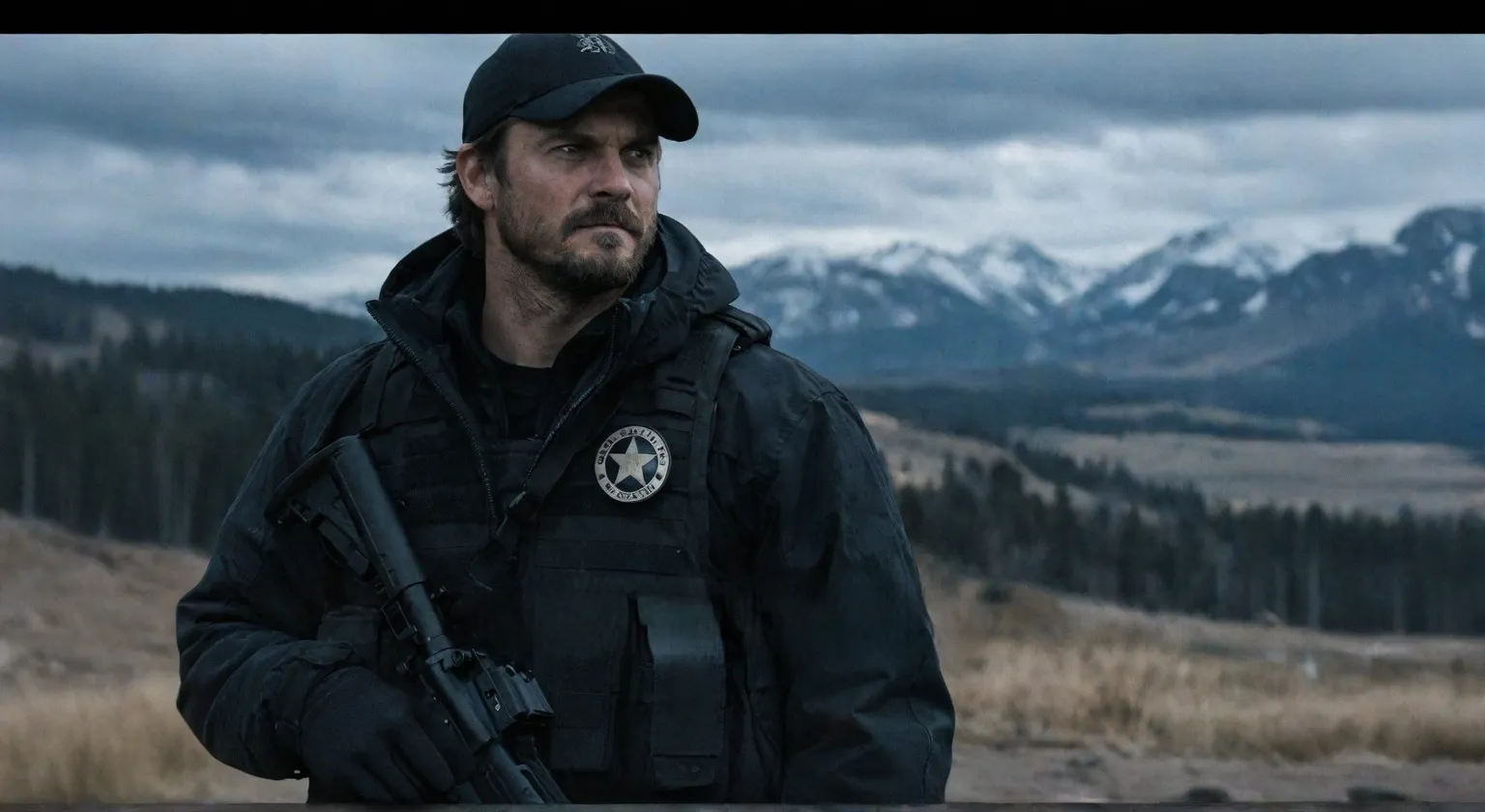 Kayce Dutton wearing tactical gear in Montana after leaving the Yellowstone ranch, now serving as a U.S. Marshal.